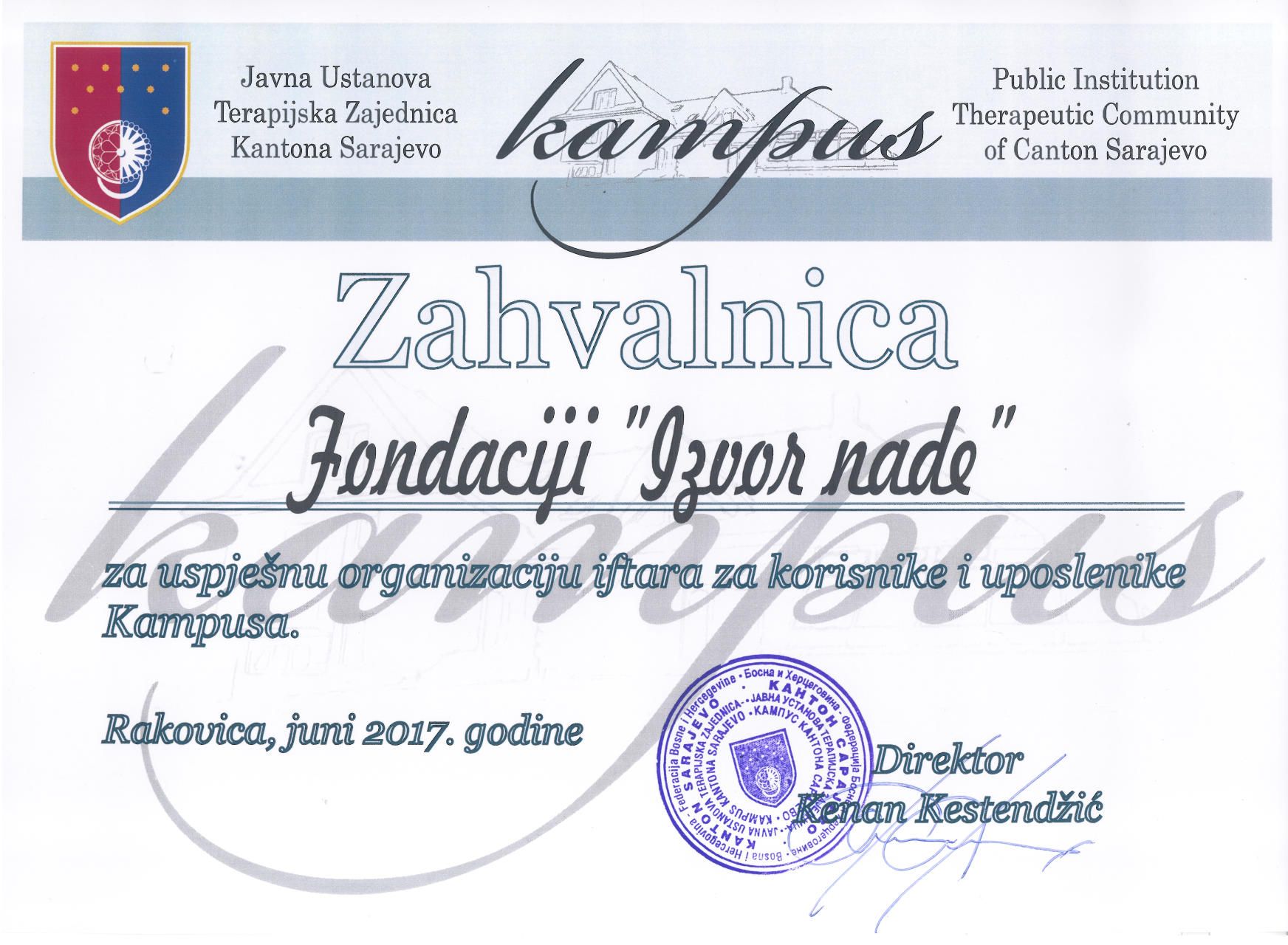 JU "TERAPIJSKA ZAJEDNICA KAMPUS KANTONA SARAJEVO"