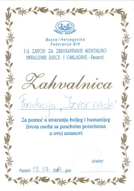 JU "ZAVOD ZA ZBRINJAVANJE MENTALNO INVALIDNE DJECE I OMLADINE - PAZARIĆ"