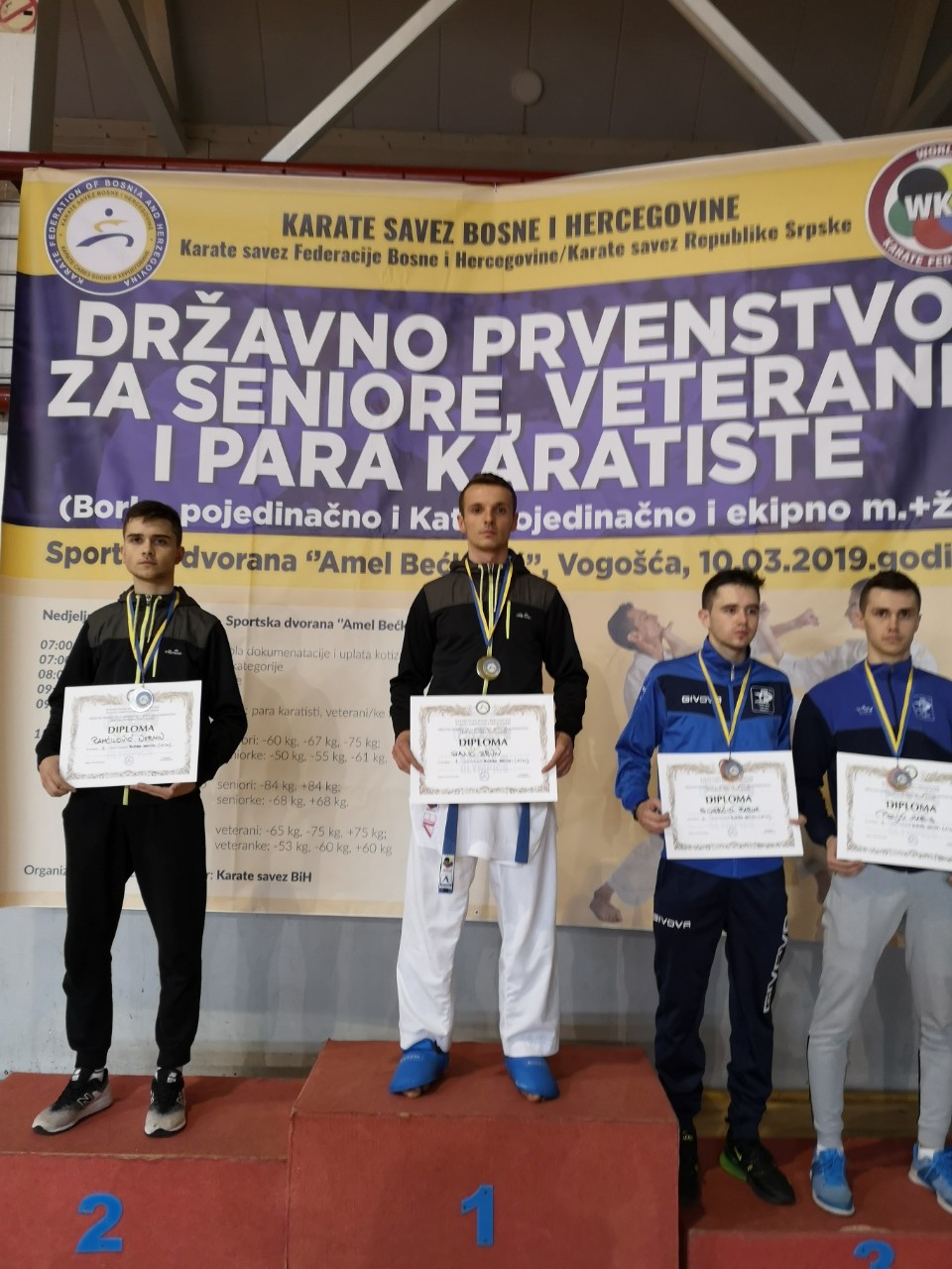 Ervin Galic karate prvak BiH 10.3.2019. pobjednicko postolje